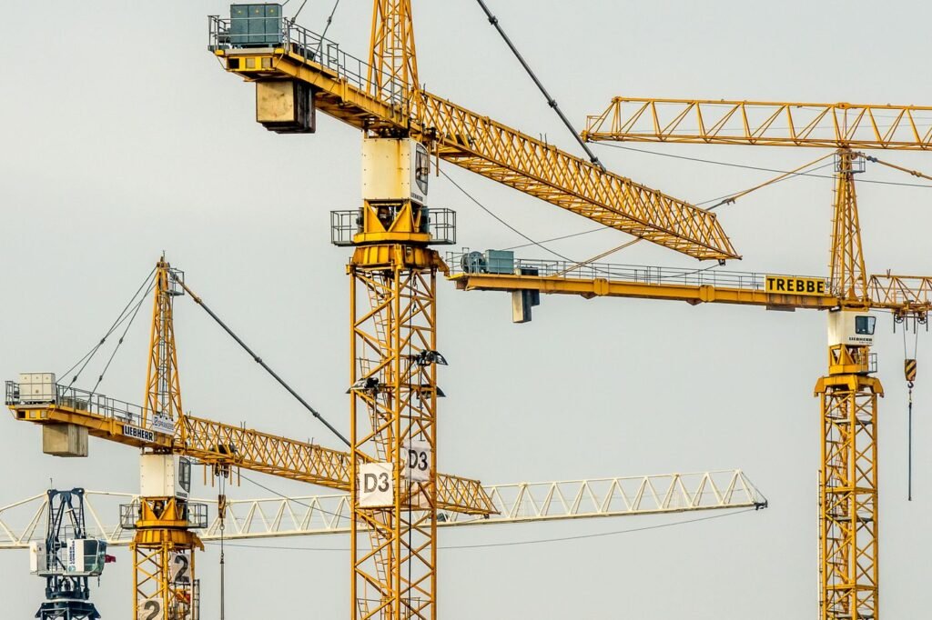 Tower cranes at a construction site